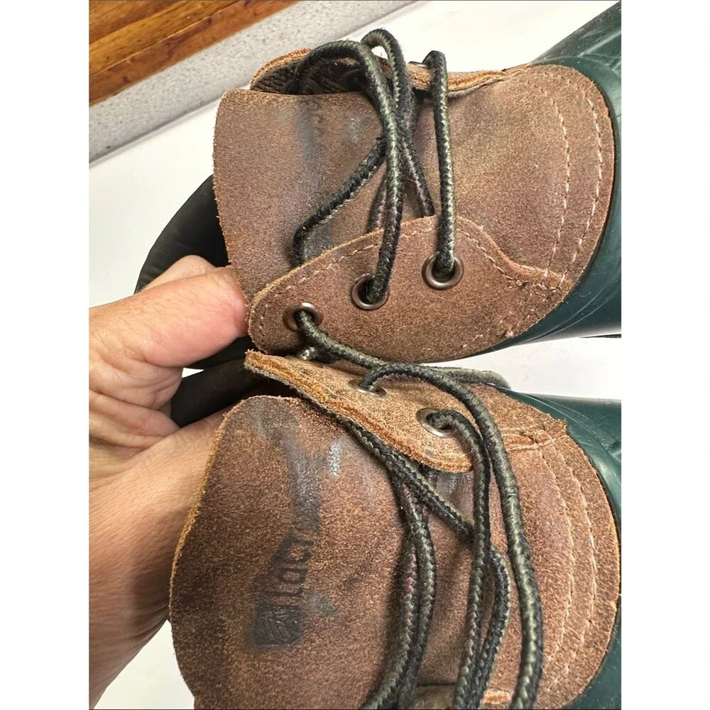 LaCrosse Men's Green Brown Leather & Rubber Duck Ankle Boots, Made in USA Size 8